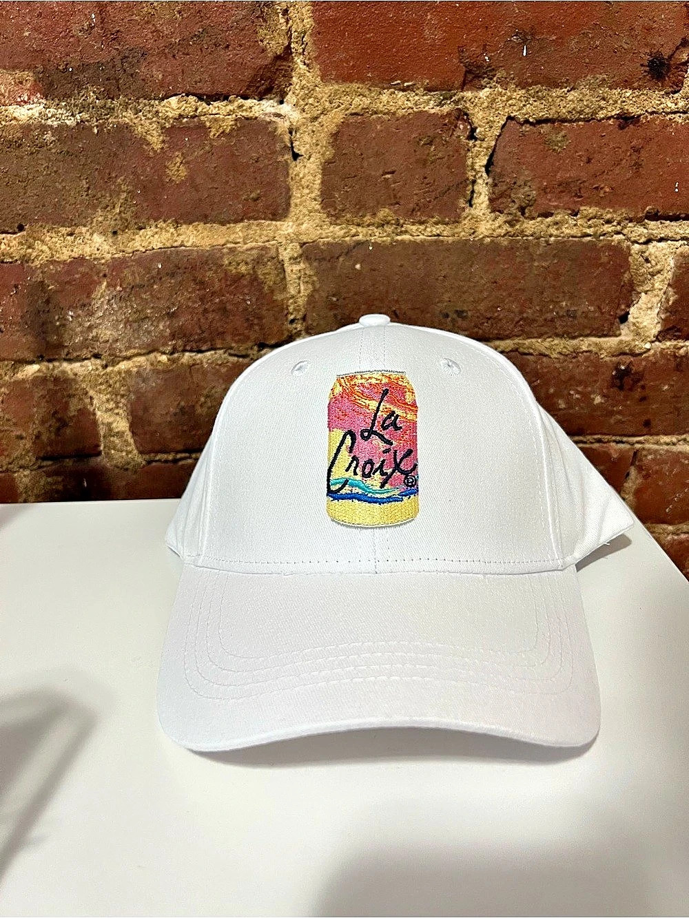 La Croix Embroidered Logo Baseball Cap in White Like New